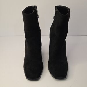 The Lulus Andies Black Suede Mid-Calf Square Toe Booties 4" Heel